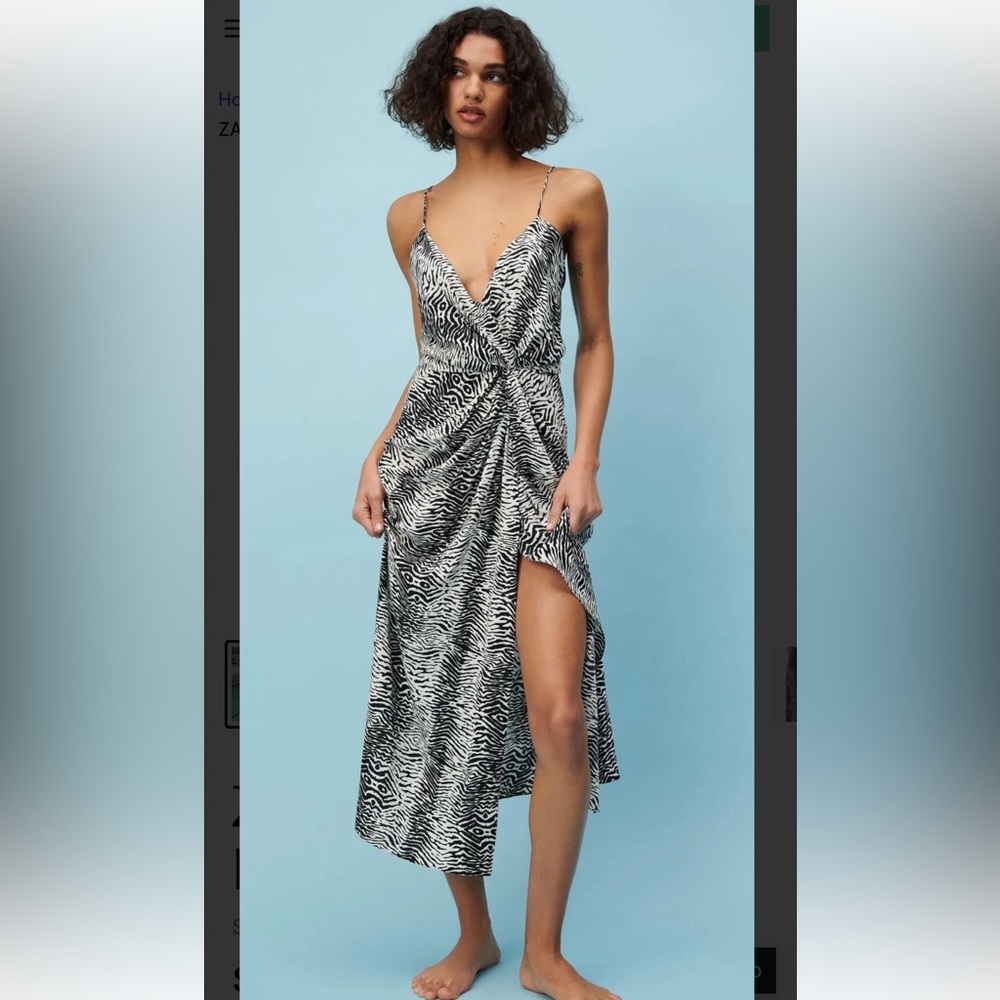 Zara zebra print draped maxi dress